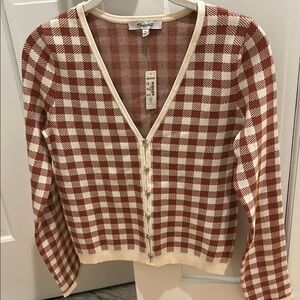 Madewell Women's Gingham Cardigan - Brown and Cream